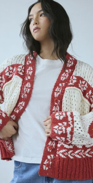 Kimchi Blue - Libby Oversized Fairisle Knit Cardigan in Strawberry