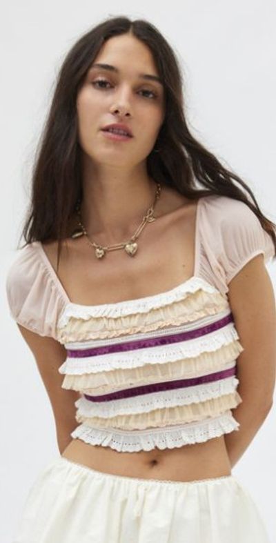 Kimchi Blue Kimchi Blue Liliana Ruffle Top in Rose, Women's at Urban Outfitters