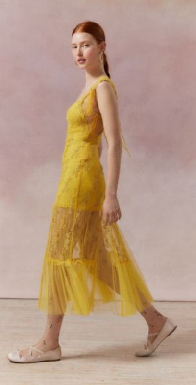 Kimchi Blue - Micah Embroidered Floral Midi Dress in Mustard at Urban  Outfitters