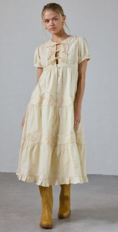 v chapman carmella long sleeve ruffled chiffon maxi dress The Carmella Dress in Peach Tapestry 2 / Peach Tapestry