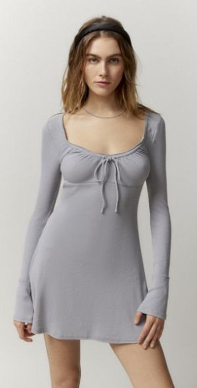 Kimchi Blue - Pretty As A Portrait Long Sleeve Mini Dress in Grey, Women's  at Urban Outfitters