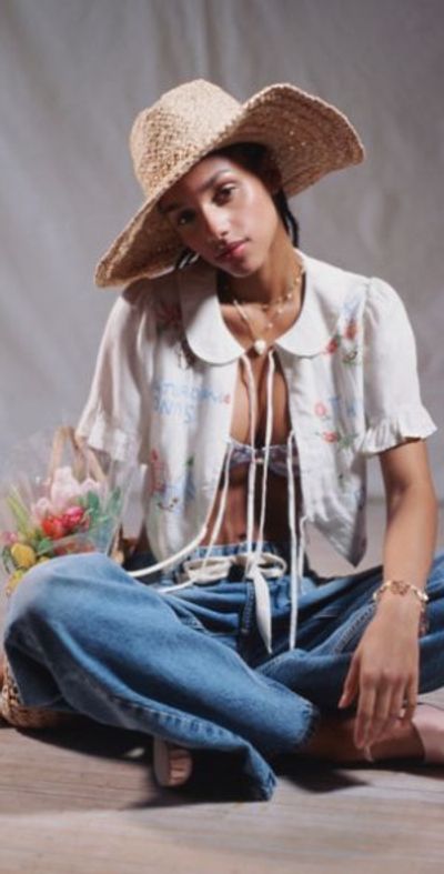 Kimchi Blue Saturday Tie-Front Cropped Top in Neutral, Women's