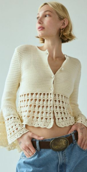 Lucy orta refuge wear edition1996 レア Kimchi Blue - Stevie Crochet Bell Sleeve Flyaway Cardigan in Cream