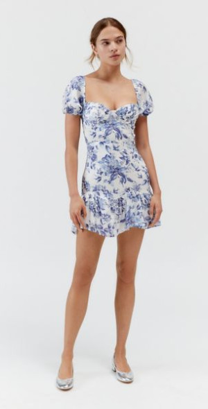 urban outfitters blue and white dress Babydoll Dress Light Blue Dress Urban Outfitters Urban Outfitters UO Blue  Hanna Flower Embroidered Scalloped Babydoll