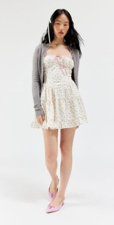 Kiss The Sky - Villa Floral Mini Dress in White, Women's at Urban Outfitters