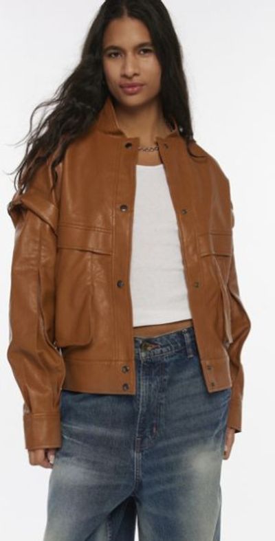 Lioness Madame Faux Leather Bomber Jacket in Brown, Women's at