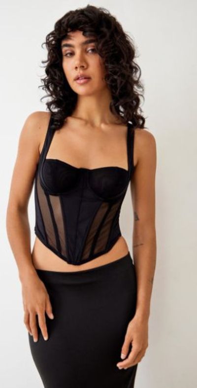 Out From Under - Mesh Panel Corset Top in Black, Women's at Urban Outfitters