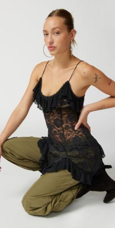 urban outfitters mini black dress UO Tiffany Black Satin & Lace Mini Dress