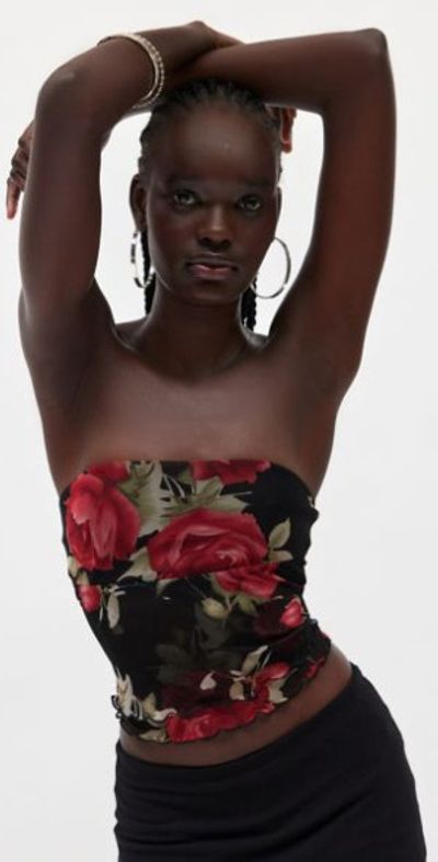 Silence + Noise - Silence + Noise Kori Printed Mesh Tube Top in Rose Print,  Women's at