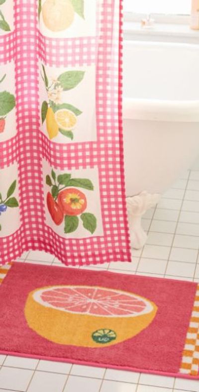 Urban Outfitters Fruit Picnic Plush Printed Bath Mat in Grapefruit at Urban Outfitters
