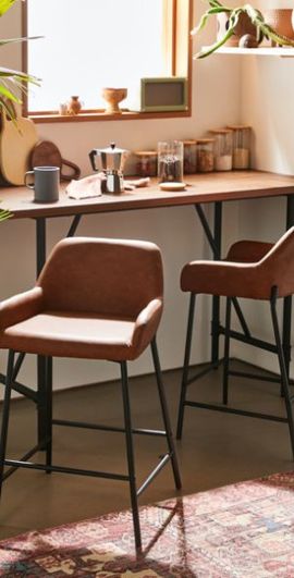 Urban Outfitters Spencer Faux Leather Counter Stool Set in Brown at Urban Outfitters