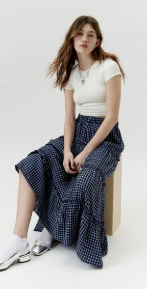 Plaid Skirt Blue Gingham Skirt Womens Blue Plaid Pleated Tennis